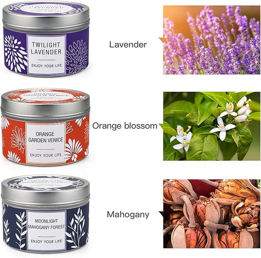 Scented Candles Gift for Women, Large 3 Pack 100 Hour Long Lasting Soy Wax Candles for Home, Bulk Value Aromatherapy Candle Set with Valentines Gift Box-Lavender, Orange Blossom & Mahogany Candle