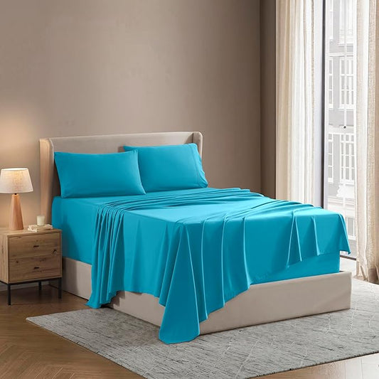 Nestl Full Sheet Set - Luxury 1800 Ultra-Soft Microfiber Full Bed Sheets - Double Brushed - Deep Pockets - Easy Fit - 4 Piece Set - Bedding Sheets & Pillowcases (Full, Bright Blue)