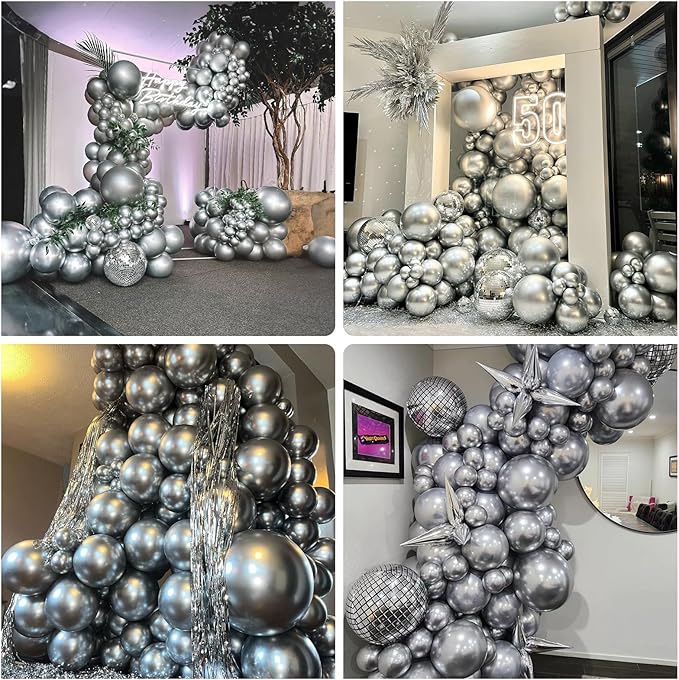 Metallic Balloons - 12 Inch, 100 Pack, Chrome Silver, Shiny Silver Latex Balloons for Birthday, Graduation, Anniversary, Wedding, Party Decorations