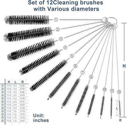 Straw Cleaner Brush Set, 12 Pieces Botthle Cleaning Brush and Nylon Tube Brush Brush, 11.8 Inch Long Cleaning Brush Kit for Water Bottle, Straws on Tumbler, Sippy Cup, Tea Pot Spout