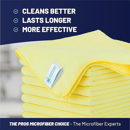 MW Pro Microfiber Cleaning Cloth | Yellow (12 Pack) | Size 16" x 16" | All Purpose Microfiber Towels - Clean, Dust, Polish, Scrub, Absorbent