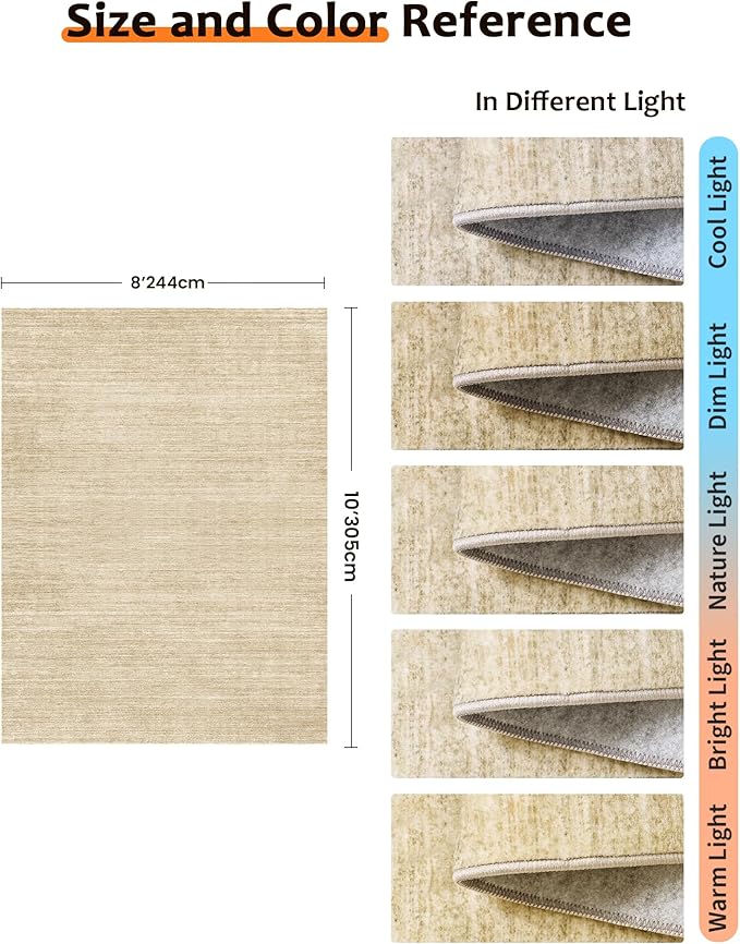 Art&Tuft Washable Rugs 8x10, Area Rugs for Living Room - Non Slip and Stain Resistant Soft Thin Low Pile 8x10 Rug for Bedroom, Dining Room, Kitchen, Office, Brown