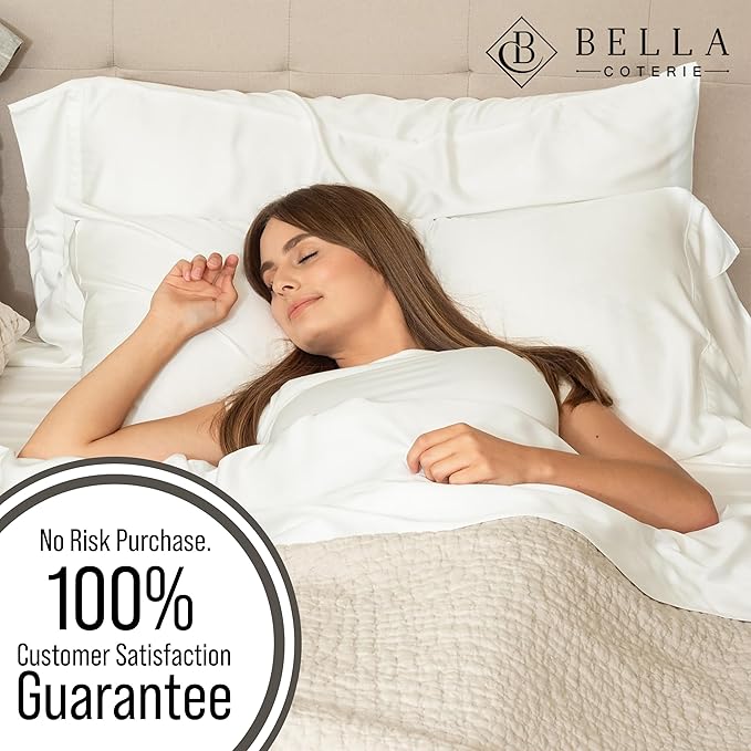 Bella Coterie Luxury Bamboo Viscose Split Top King Size Sheet Set | 100% Organically Grown | Ultra Soft | 34" Split | Cooling for Hot Sleepers | 18" Deep Pocket [White]