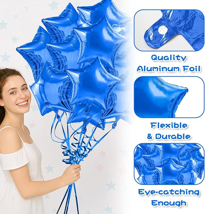 Blue Balloons Star Balloons Graduation Foil Balloon Mylar Helium Metallic 12pcs 18 Inch Arch Kit Blue Birthday Decorations Room Decor Party Decorations Baby Shower Anniversary Wedding Halloween
