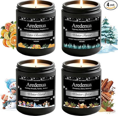 Winter Candles Set – 4 Pack Holiday Scented Candles, 28oz Soy Candle for Home Scented, Cozy Scents of Winter Carol/Spice/Clementine/Forest - Holiday Candle Christmas Gifts for Women Men