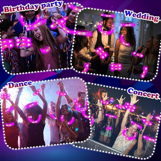 12-24 PCS Pink Glow Sticks Party Favors for Kids,LED Light up Pop Tubes for Toddlers, Neon Necklaces Bracelets Accessories,Birthday Dance Wedding Valentines Day Mardi Gras Party Supplies Decorations