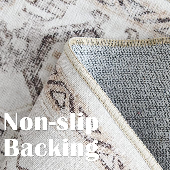 jinchan Kitchen Runner Rug 2x8 - Vintage Floral Machine Washable Non-Slip Hallway Runner Rug with Rubber Backing Ultra-Thin Carpet for Bedroom Laundry Room Farmhouse (2x8ft,Taupe)