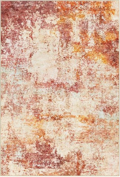 Area Rug Living Room Rugs - 6x9 Washable Modern Neutral Abstract Rugs Soft Low Pile No Slip Stain Resistant Rug Indoor Large Carpet for Bedroom Dining Room Nursery Room Home - Pink/Orange