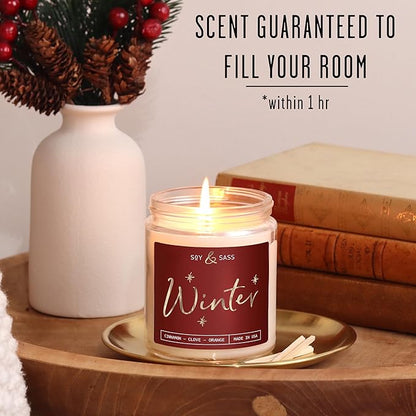 Winter Candle, Christmas Candles Scented - w/Orange, Cinnamon & Vanilla - Infused with Essential Oils I Winter Candles I 9oz, 50Hr, Made in USA