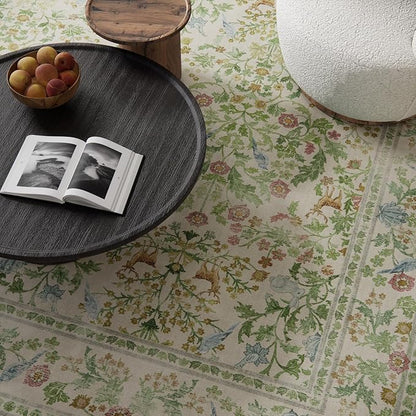 Washable Area Rugs for Living Room: 5x7 Bedroom Rug Vintage Rugs Stain Resistant Non Slip Low Pile Lightweight Soft Carpets Rugs for Dining Room Kitchen Nursery Kids Room Farmhouse Living Room
