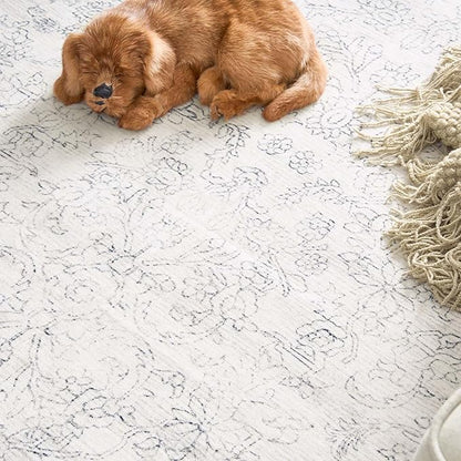 jinchan 2x3 Washable Rugs for Entryway - Kitchen Mats Vintage Floral Ultra-Thin Low Pile Soft Throw Small Non-Slip Distressed Doormat Accent Rug for Entrance Bathroom Bedroom (2'x3',Ivory)