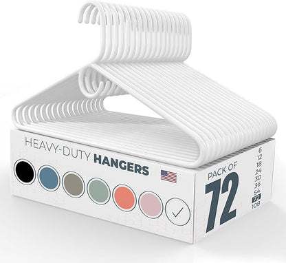 Neaties Heavy Duty Clothes Hangers 50+ Pack (72 Count) – Made in The USA – 8lb Capacity Plastic Hangers for Adult Clothing – Durable for Pants, Coats, Jackets, or Jeans – White