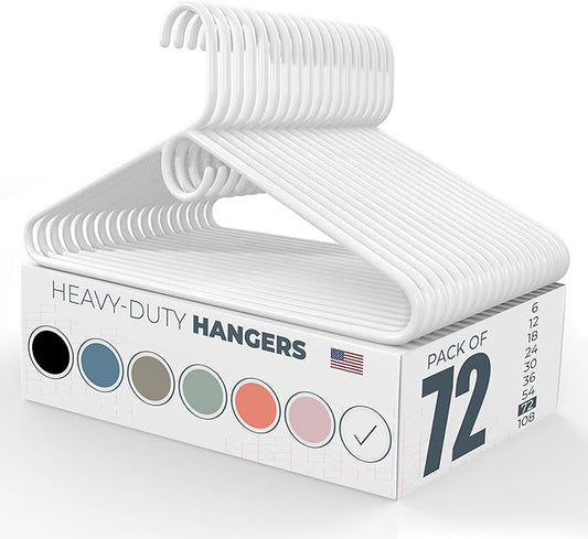 Neaties Heavy Duty Clothes Hangers 50+ Pack (72 Count) – Made in The USA – 8lb Capacity Plastic Hangers for Adult Clothing – Durable for Pants, Coats, Jackets, or Jeans – White