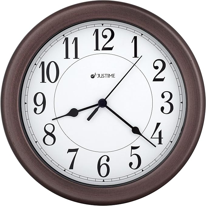 JUSTIME 8.5 inch Water Resistant Wall Clock for Bathroom Clock for Wall Decor Small Space Kitchen Clocks Office Boat RV Battery Operated Silent Non Ticking