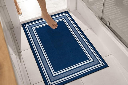 Modern Bordered Non Slip Indoor Runner Rugs for Living Room 2x3 Area Rugs for Kitchen, Rug for Bedroom, and Hallway, Stain Resistant Easy Cleaning Non Shedding Navy 2 x 3