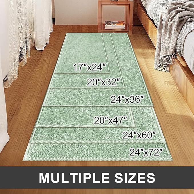 Bathroom Runner Rugs, Thin Absorbent Non-Slip Bath Mat, Quick Dry Low Pile Mats for Bathroom Floor Front of Bathtub,Shower Room,Sink,24"×72",Sage Green