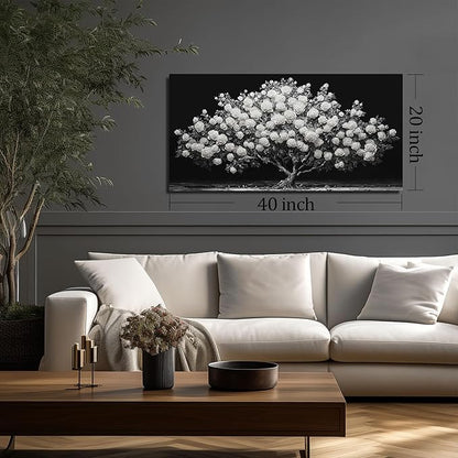 JuhaiArt White Rose Tree Wall Art Bedroom Black Wall Decor Floral Picture for Bedroom Office 20"x 40"