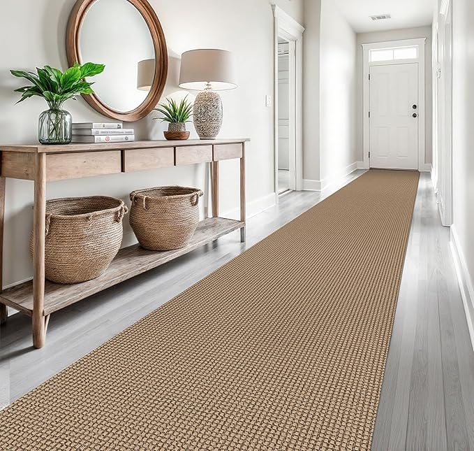 EARTHALL Runner Rug 3x20 Ft Washable Runners for Hallways Extra Long Woven Non Slip Entryway Runner Braided Kitchen Runner Indoor Outdoor Carpet Runners for Hotels, Officel, Stair, Orange/Tan/Brown