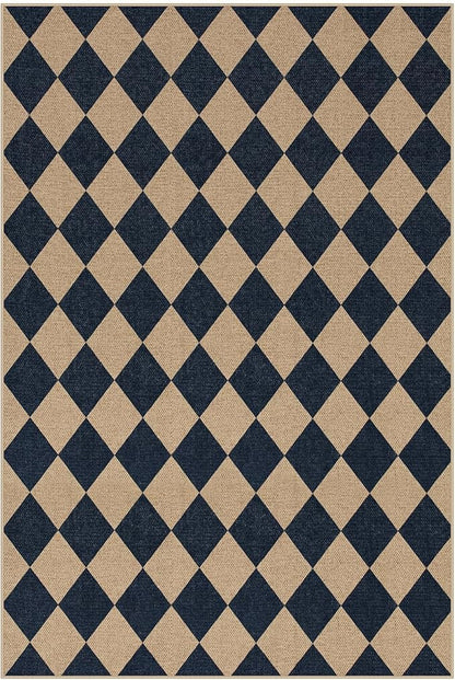 Lahome Checkered Easy Jute Outdoor Rug, Large 6x9 Rug for Living Room Checkerboard Indoor Outdoor Carpet, Farmhouse Patio Office Mat Geometric Non Slip Black Carpet for Backyard Dining Room