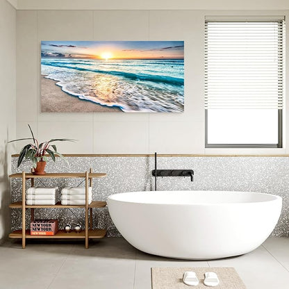 Baisuart S02298 Canvas Prints Wall Art Beach Sunset Ocean Waves Nature Pictures Stretched Canvas Wooden Framed for living Room Bedroom and Office