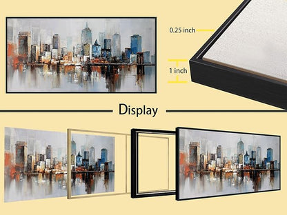 Arjun Brooklyn Bridge Wall Art Modern New York Abstract Canvas Cityscape Painting Colorful NYC Skyline Textured Picture for Living Room Bedroom Home Office Wall Decor, Large Black Wood Framed 48"x24"