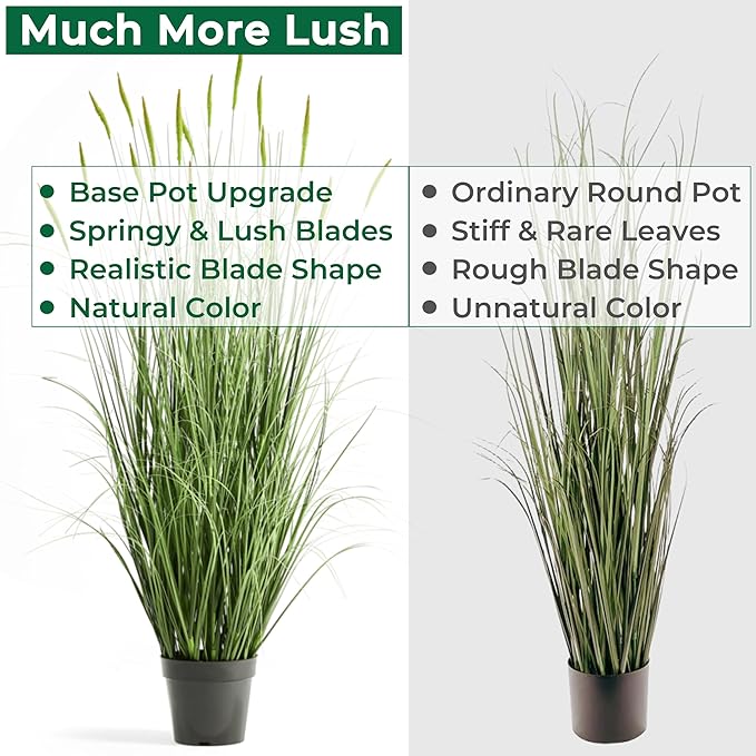Faux 4ft 2-Pack Horsetail Reed Grass with Green Spikes, 48in Tall Indoor Outdoor Fake Grass in Pot, Home Office Decorative Artificial Plant & Greenery, Wedding Decor Bristlegrass