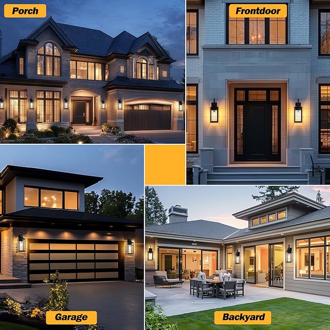 19" Dusk to Dawn Outdoor Lighting 2 Pack, Large Dusk to Dawn Outdoor Wall Lights, Black Sensor Porch Lights Outdoor Exterior Lighting Fixtures Wall Mount for House Garage -with Gold Trim