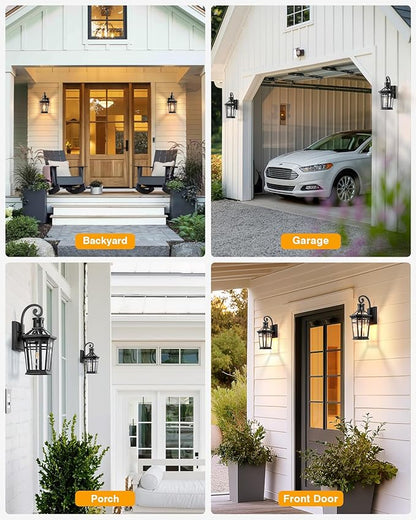 2 Packs Outdoor Lighting with Motion Sensor, Modern Dawn to Dusk Porch Light Fixture Wall Mount, Exterior Wall Lantern Sconce with Matte Black Finish, Waterproof Coach Lights for Garage, Patio