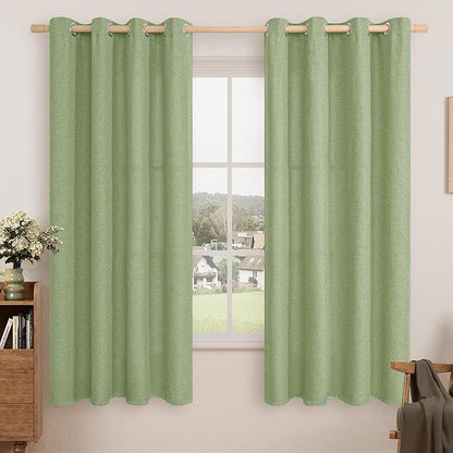 LAMIT Linen Textured Curtains for Living Room, 63 inches Long Grommet Thermal Insulated Thick Curtains Light Filtering Panels for Bedroom/Farmhouse, Set of 2 Panels, W52 x L63, Sage Green