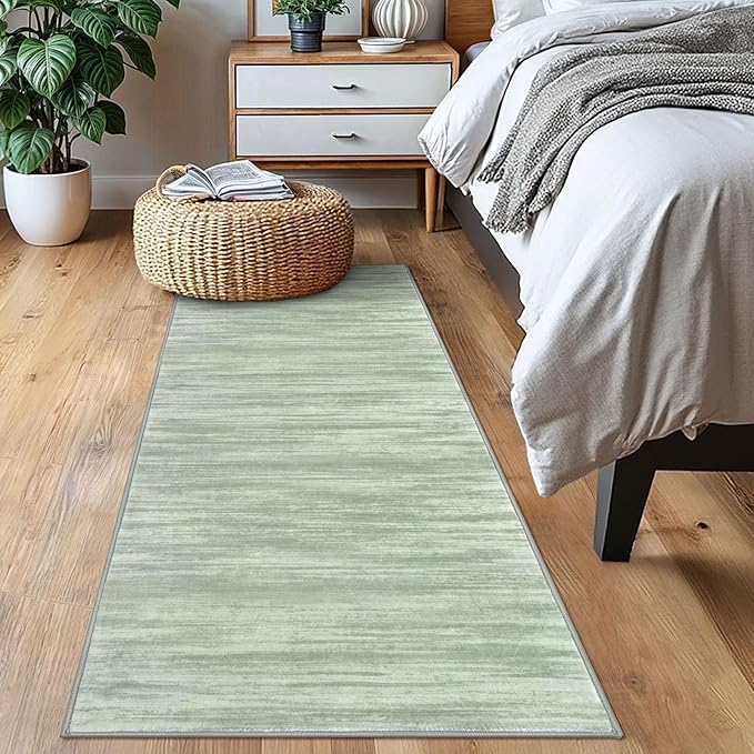 KOZYFLY Modern Abstract Runner Rugs 2x6 Green Machine Washable Area Rug for Bedroom Non-Slip Living Room Rug, Faux Wool Soft Low Pile Office Carpet for Dining Room, Bedroom, Kitchen Bathroom