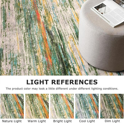 2x6 Modern Abstract Runner Rug for Hallway, Green Teal Orange Multi Super Soft Hallway Decor Kitchen Rugs with Non-Slip, Non-Shedding Washable Rug for Entryway Bedroom Laundry Indoor