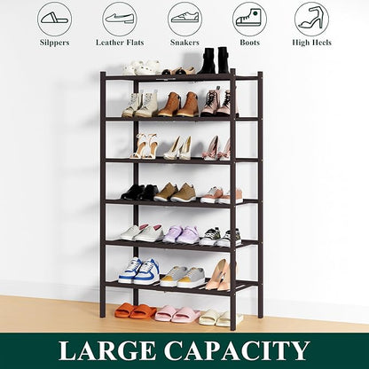 Smiry Shoe Rack, 6 Tier Thick Bamboo Shoe Organizer, Stackable Free Standing Wooden Shoe Storage Shelf for Closet, Entryway, Front Door Entrance, Brown