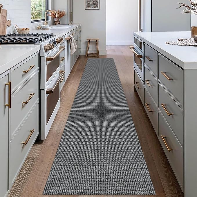 EARTHALL Woven Runner Rug 2x12 Ft Washable Runners for Hallways Extra Long Cotton Non Slip Rubber Backed Kitchen Runner Braided Indoor Floor Carpet for Entryway, Hall, Kitchen, Dark Gray