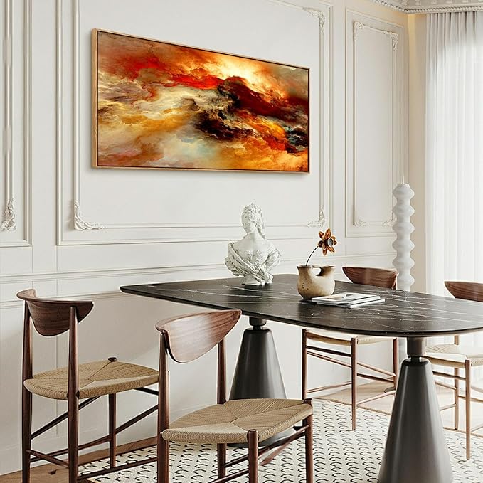 YYYYHPP WKYP0262 Abstract Wall Art Orange Flow Canvas Wall Art Wood Framed Canvas Prints Painting Pictures Ready to Hang for Living Room Bedroom Kitchen Home and Office Wall Decor