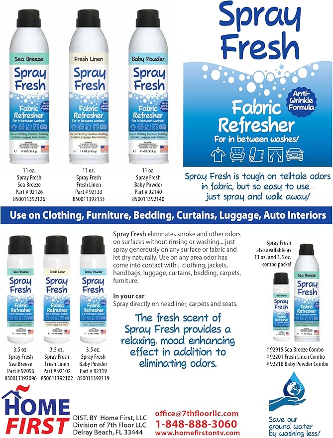 Spray Fresh Fabric Refresher - Deodorizer & Freshener for Clothing, Bedding, Luggage, Furniture & More - Eliminates Smoke Smell & Other Pesky Odors - Helps Prevent Fabric from Wrinkling (Fresh Linen)