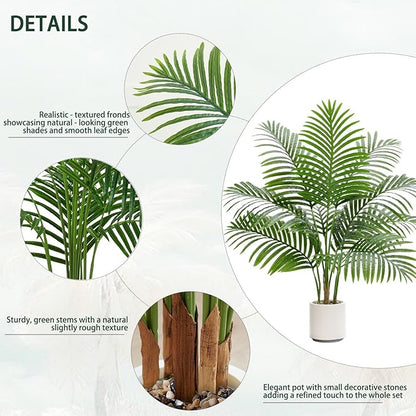 2 Pack Artificial Palm Tree Indoor Plant 3FT Tall Fake Tropical Palm Tree in Pot, Real Bark Design Faux Areca Palm Tree for Home Office Living Room Bedroom Farmhouse Modern Outdoor Topiary Tree