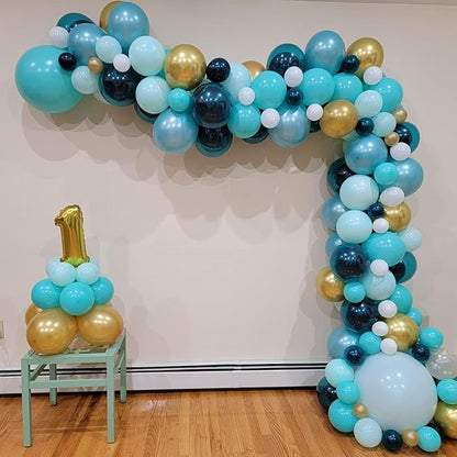 Balloon Teal and Gold, 60 Packs 12 Inch Teal Mint Green Metallic Chrome Gold and Navy Blue Balloons for Baby Shower Birthday Anniversary Communion Wedding Graduation Decorations