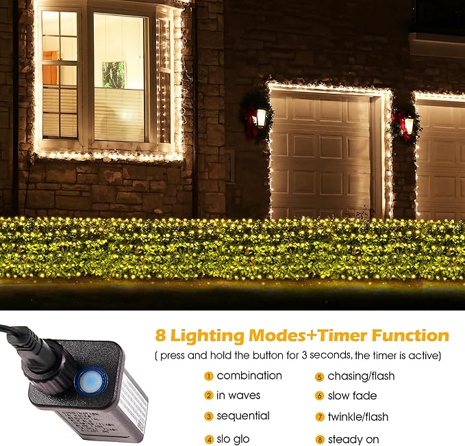 BlcTec Christmas Net Lights, 200 LED 8.4ft x 5.2ft Outdoor Christmas Lights with 8 Modes, Timer, Connectable, Waterproof Design for Trees, Bushes, Shrubs Outdoor Christmas Decorations, Warm White