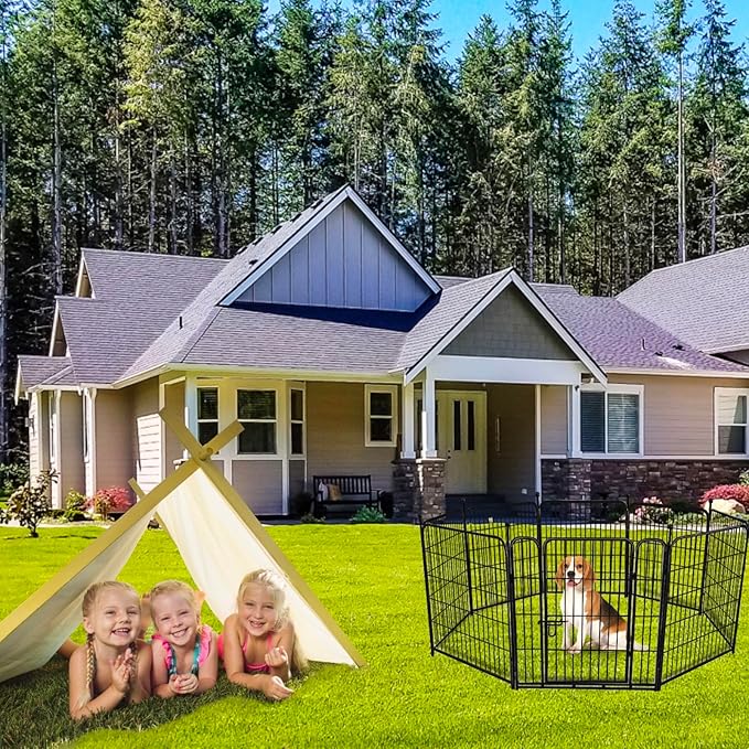 ADAVIN Garden Fencing 24 Inch High, Low Threshold Gate, 8 Panels Total 19.7 Ft(L), Temporary Fences for Dogs Outdoor, Fencing for Garden Beds, Black Metal Decorative Flowers Fence, Rabbit Fence