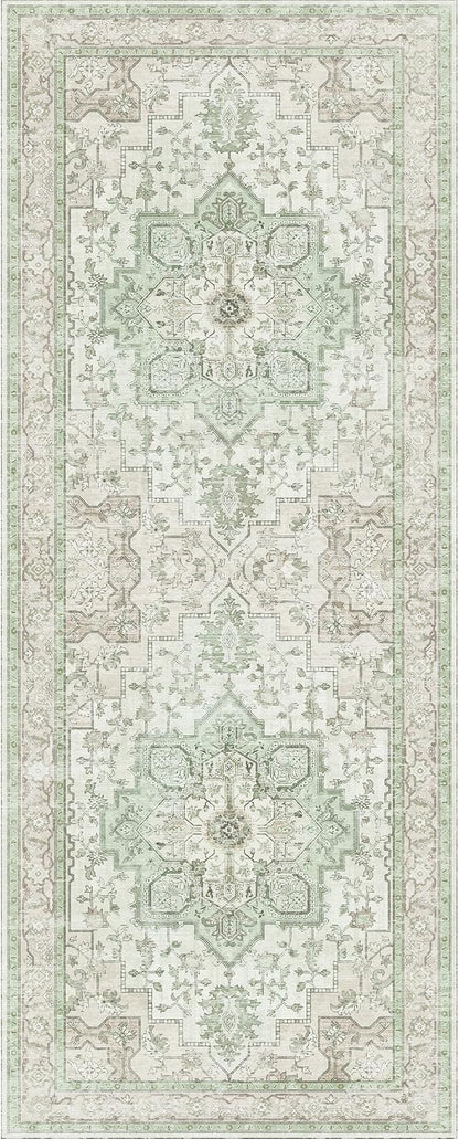 GENIMO 2x8 Runner Rugs for Hallway, Machine Washable Non Slip Vintage Rugs, Low Pile Lightweight Soft Print Rug for Enrtyway, Corridor, Home Office, Kitchen, Oat Light
