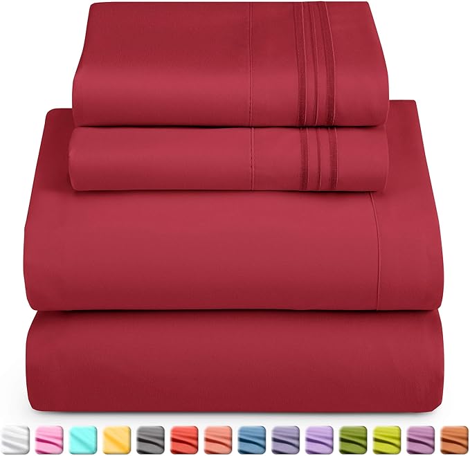 Nestl Short Queen Sheet Set - 1800 Ultra-Soft Microfiber - Double Brushed - Deep Pockets - Easy Fit - 4 Piece Set - Bed Sheets (Short Queen, Burgundy Red)