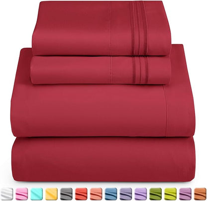 Nestl Short Queen Sheet Set - 1800 Ultra-Soft Microfiber - Double Brushed - Deep Pockets - Easy Fit - 4 Piece Set - Bed Sheets (Short Queen, Burgundy Red)