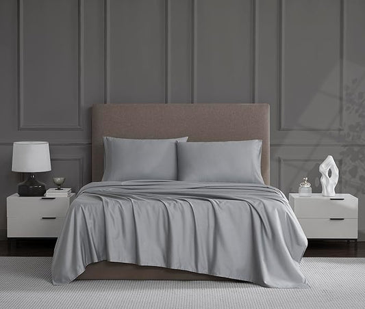 Linen Closet Luxury Cotton 1200 Thread Count Hotel Luxury 4-Piece Sheet Set, King, Light Gray
