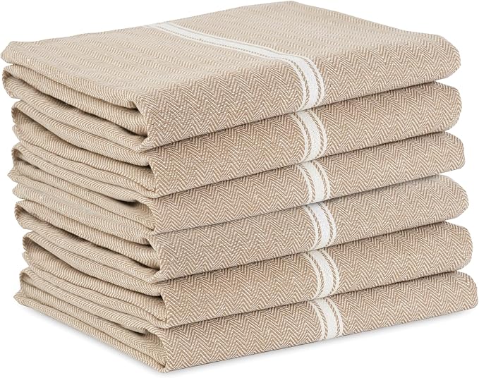 LANE LINEN Kitchen Towels Set - 100% Pure Cotton Dish Towels for Kitchen, Super Absorbent Kitchen Hand Towel, Tea Towels, Soft & Durable Dish Cloths, Pack of 6 – 14”x25”, Beige