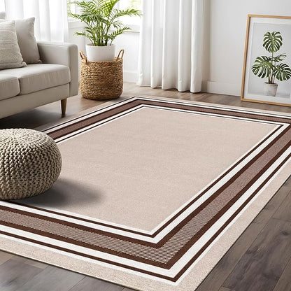 Beverly Rug Non Slip Area Rugs 3x5 Modern Bordered Non Skid Rubber Backing Soft Area Rug for Living Dining Room Easy to Clean Non Shedding Kitchen Bedroom Indoor Carpet 3 x 5 Beige-Brown