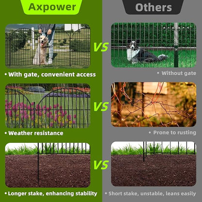 HIGH 10 Panels Garden Fence 36in H x 22.5ft L with Gate, No Dig Dog Fence Animal Barrier, Decorative Rustproof Metal Garden Edging Border Panel Fencing for Outdoor, Yard, Patio