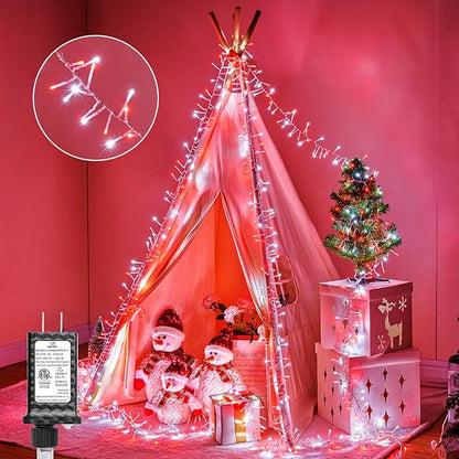 Minetom Christmas Lights Outdoor Cluster Lights - 200 LED 10 Ft Christmas Firecrackers String Lights, 12 Modes Timer Waterproof Connetable Plug in Twinkle Fairy Lights for Xmas Tree Party, Red＆White