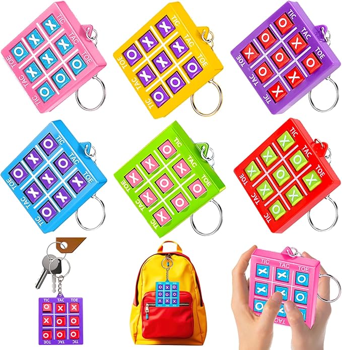 24PCS Tic Tac Toe Game Birthday Party Favors Valentines Goodie Bags Stuffers for Kids 3-5 4-8 8-12 Classroom Treasure Chest Carnival Prize Box Toys Bulk Keychain Pinata Filler Return Gift for Girl Boy