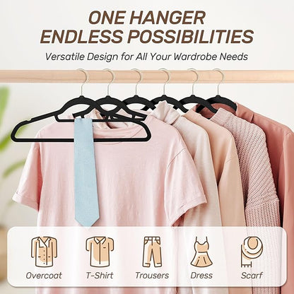Velvet Hangers 30 Pack with Gold Hooks, Non-Slip Slim Felt Hanger for Clothes, Space Saving Heavy Duty Flocked Hangers for Dresses, Coats, Pants(Black)