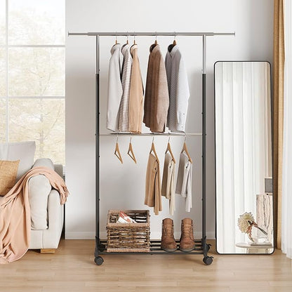 FAVOOSTY Hanging racks for clothes Rack with Wheels Garment racks for hanging clothes racks for hanging clothes Double adjustable Clothes Organizer for kids with Extendable Rod Black